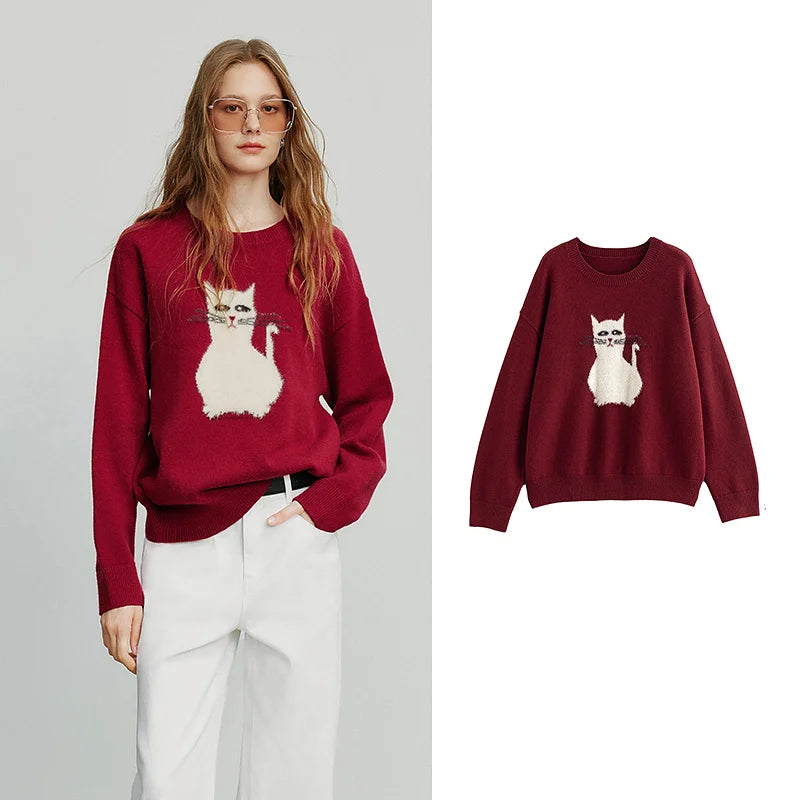 Suéter de Tricô com Jacquard de Gato