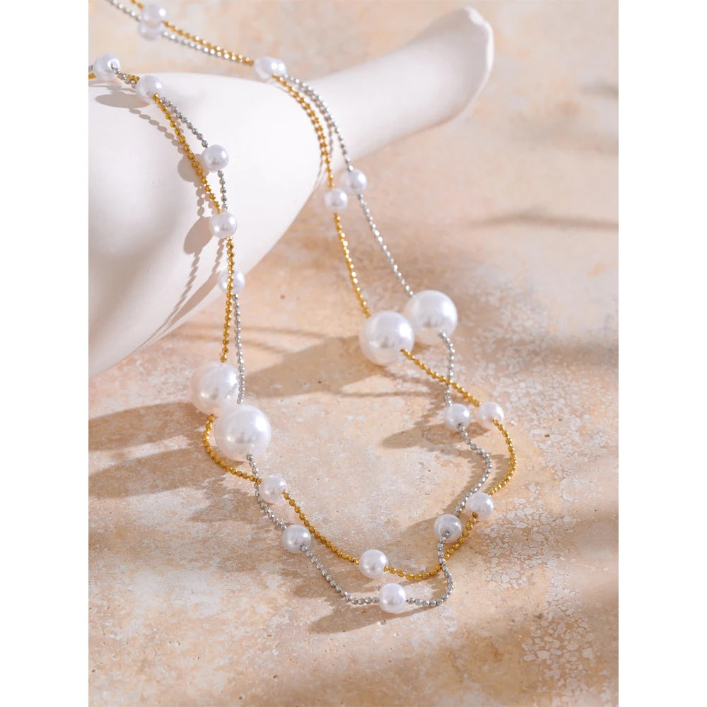 Colar Feminino Redondo com Pérola em Aço Inoxidável 2
