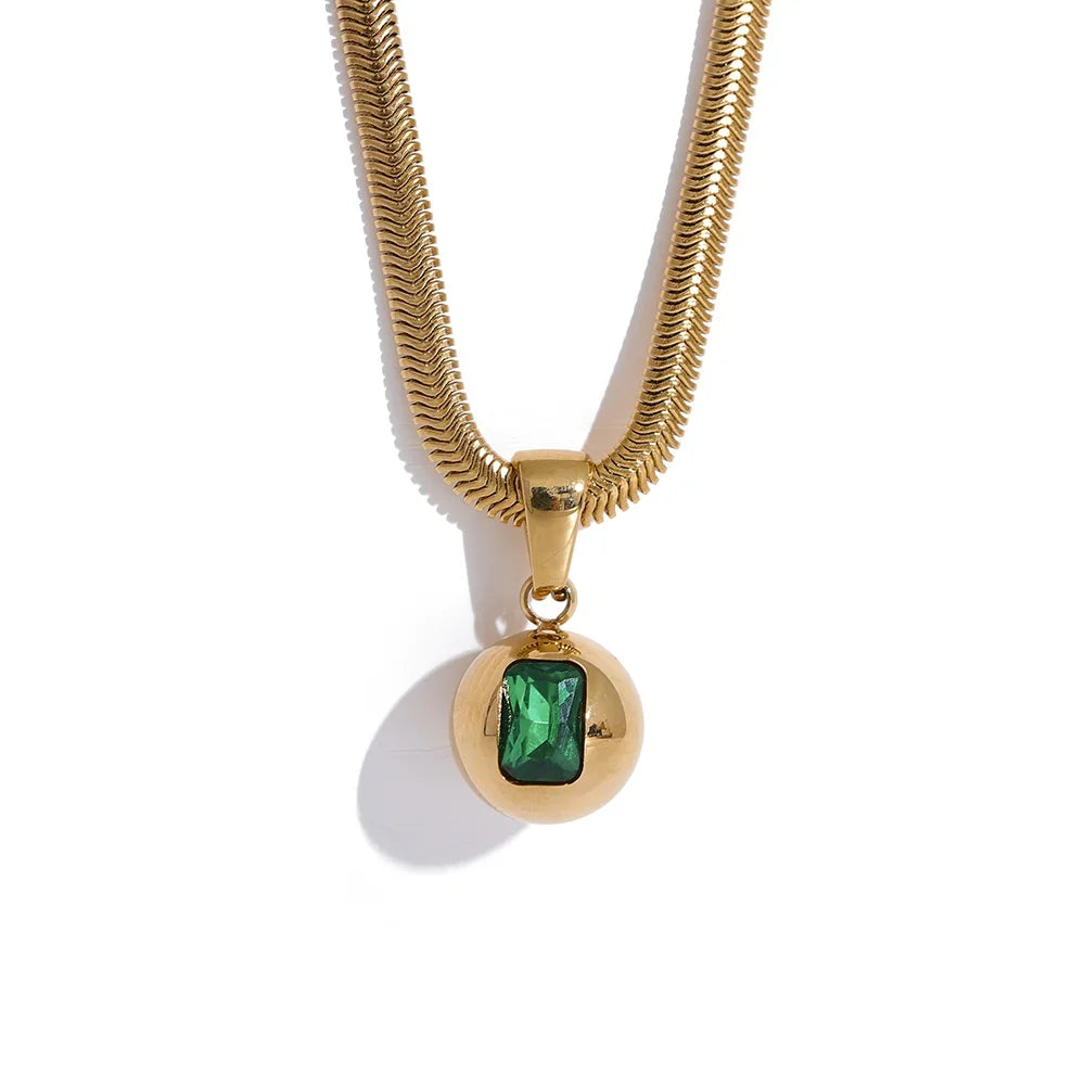Colar Feminino Redondo com Zircônia em Aço Inoxidável Verde