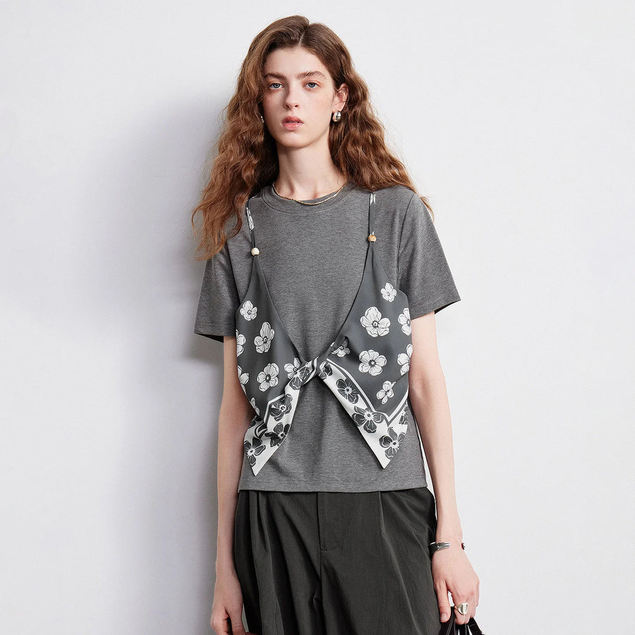Blusa Feminina Efeito Duas Peças com Lenço