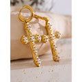 Yhpup Trending Bling Cubic Zirconia Classic Cross Drop Hoop Earrings 18K Gold Color PVD Plated Stainless Steel Exquisite Jewelry