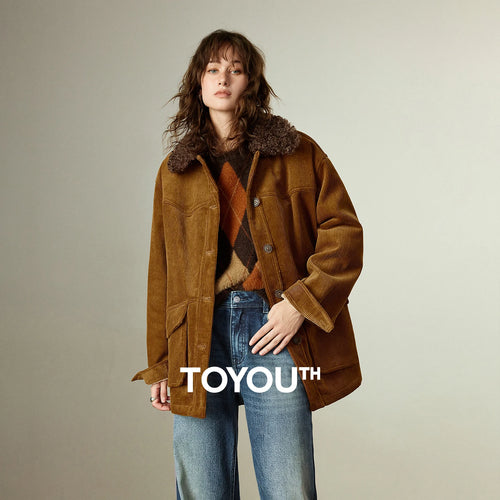 Casaco Feminino Longo Forrado com Fleece e Gola de Pelo