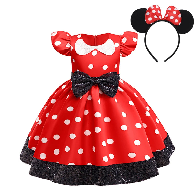 Vestido Infantil Festa Minnie Vermelho Para Menina Vestido + Tiara