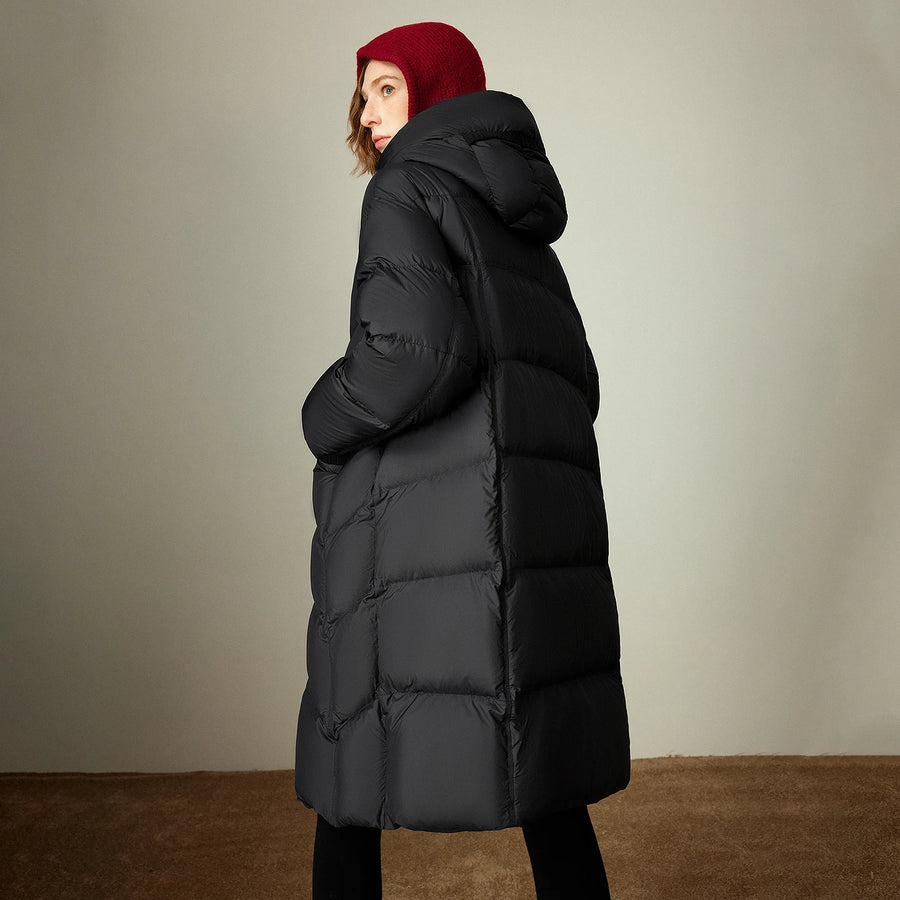 Jaqueta Puffer Feminina 90% Plumas com Recortes Fuzzy