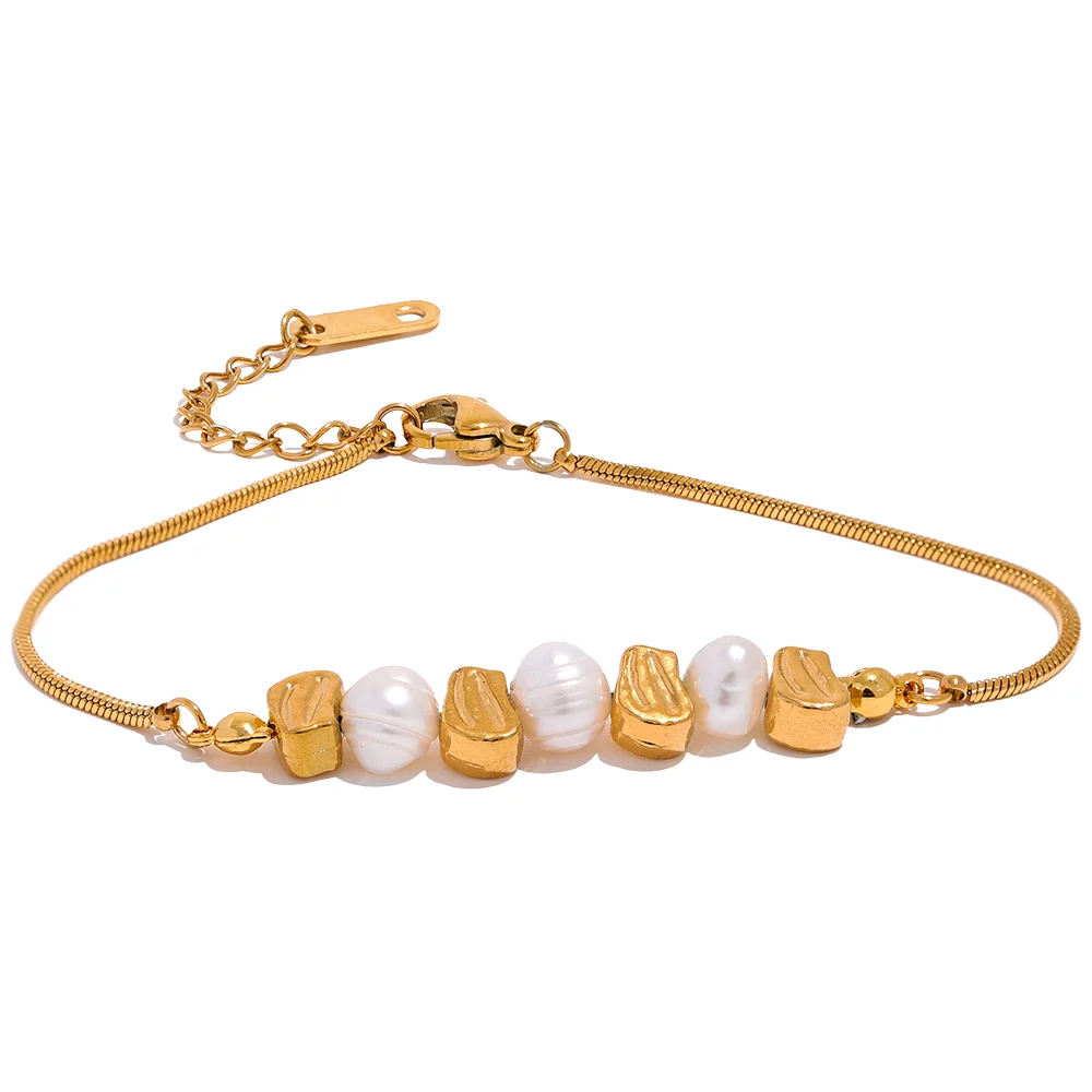 Conjunto Colar e Pulseira Gota com Pérola em Aço Inoxidável YH1070A Bracelet