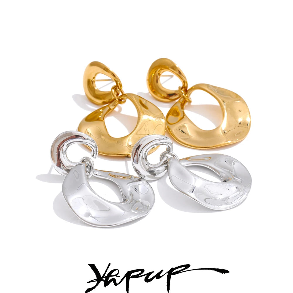 Yhpup Glossy Metal Daily Unusual Earrings Waterproof Personalized Stainless Steel Geometric Popular Jewelry Accessories