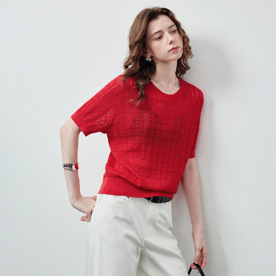 Blusa Feminina de Liocel com Trama Trançada Vazado
