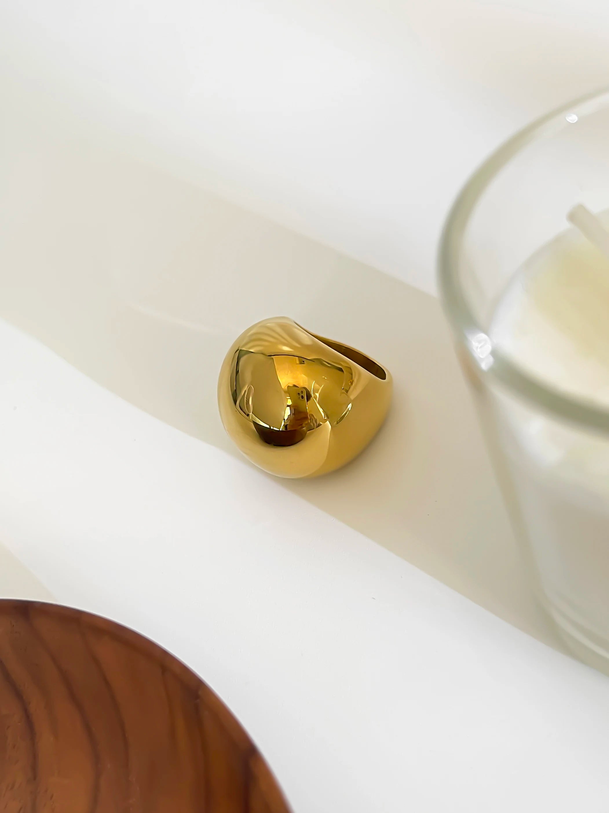 Anel Dome Extra Largo com Banho Ouro 18K