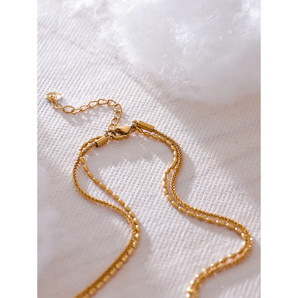 Colar Feminino de Camadas Gota com Contas decorativas em Aço Inoxidável