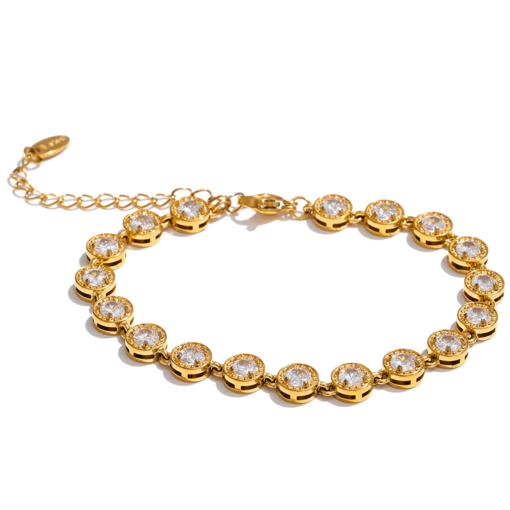 Yhpup Popular Shiny Cubic Zirconia Chain Luxury Necklace Bracelet Bangle Gold Color Platinum Plated Temperament Jewelry New G-White Bracelet