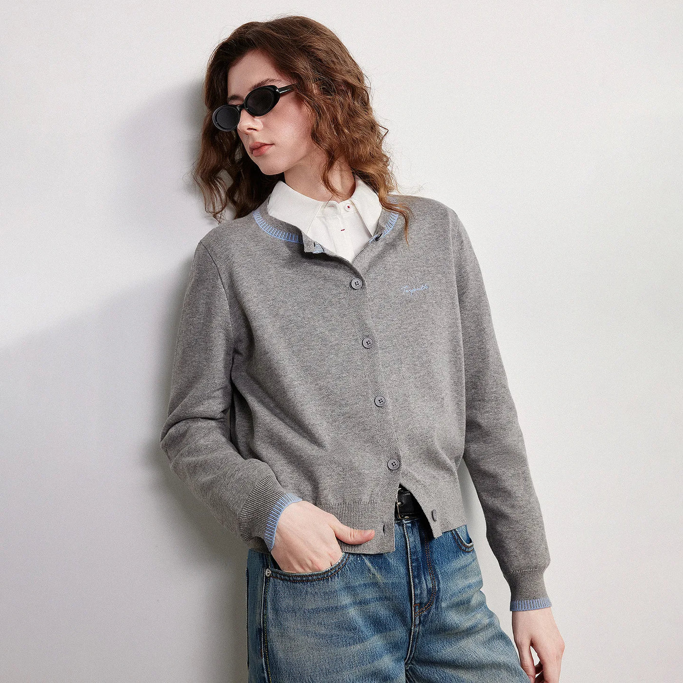 Cardigan Feminino Color Block com Gola Redonda