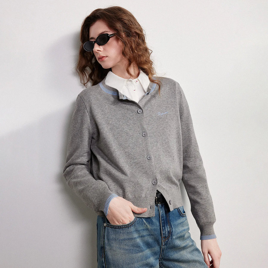 Cardigan Feminino Color Block com Gola Redonda