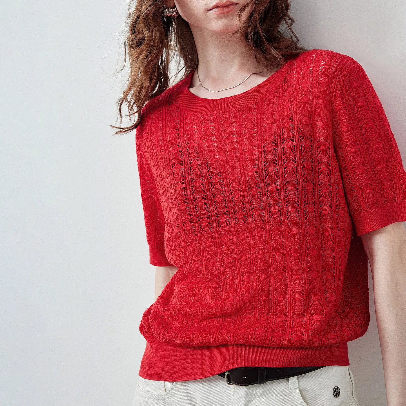 Blusa Feminina de Liocel com Trama Trançada Vazado