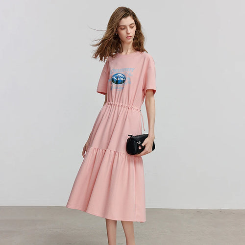 Vestido Camiseta Midi Estampado de Algodão