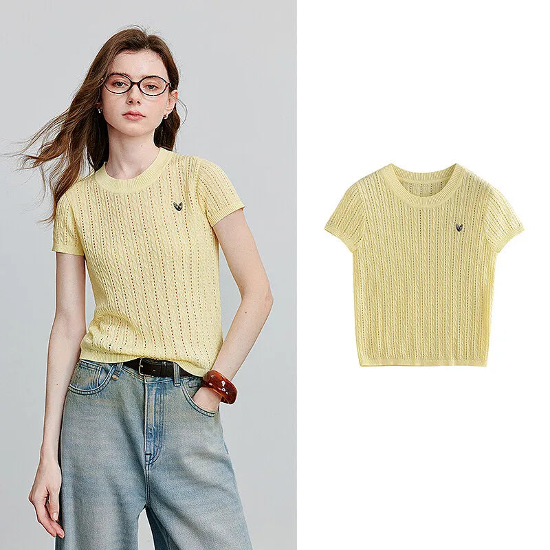 Suéter Amarelo de Liocel com Trama Vazada