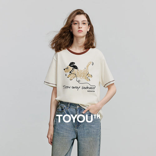 Camiseta Feminina 100% Algodão com Estampa Cachorro Cartoon