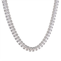Yhpup Pull-out Adjustable Luxury Colorful Cubic Zirconia Chain Necklace Stainless Steel Waterproof Fashion Bling Jewelry Women YH2346A P-White