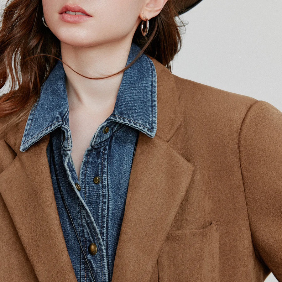 Blazer Feminino de Suede Marrom Estilo Barn