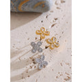 Yhpup Bling Cubic Zirconia Flower Small Stud Earrings Waterproof Stainless Steel Cast Quality Versatile Daily Delicate Jewelry