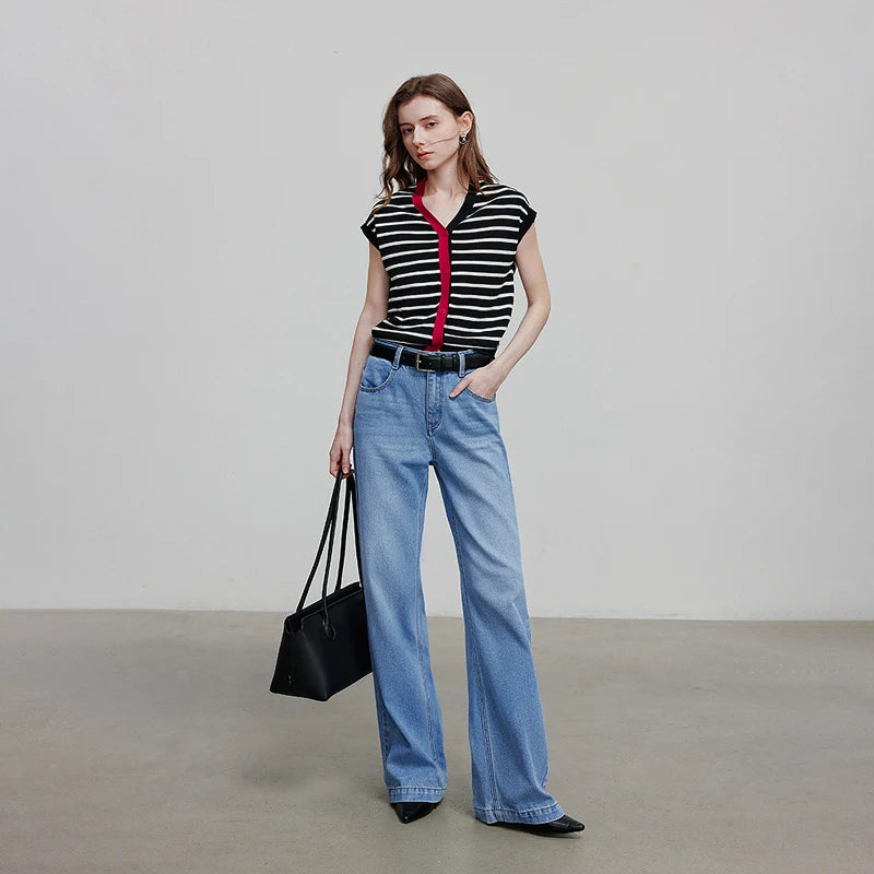 Blusa Feminina de Tricô Listrada Manga Curta