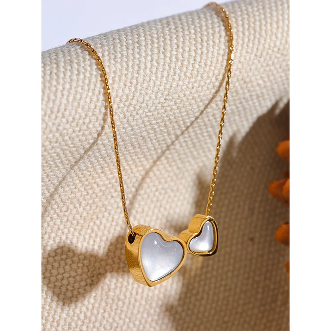 Yhpup Chic Stainless Steel Natural Shell Heart Pendant Necklace for Women Gold Color Romantic Charm Jewelry Bijoux Femme New