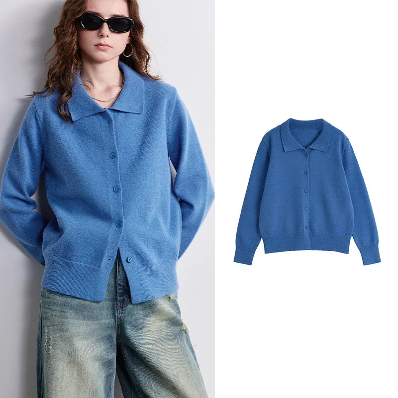 Cardigan Feminino de Tricô com Gola Polo e Botões