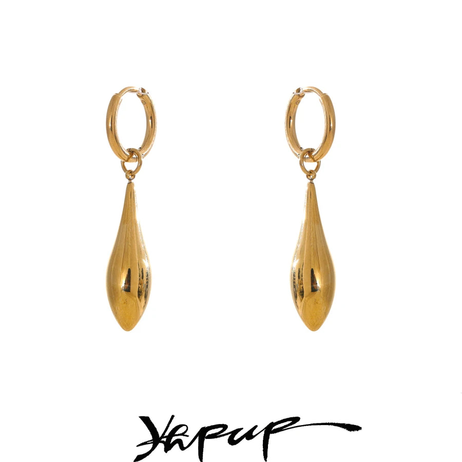 Yhpup Stainless Steel Glossy Water Drop Dangle Hoop Earrings Tarnish Resistant Metal Attractive Jewelry Accessories High Quality