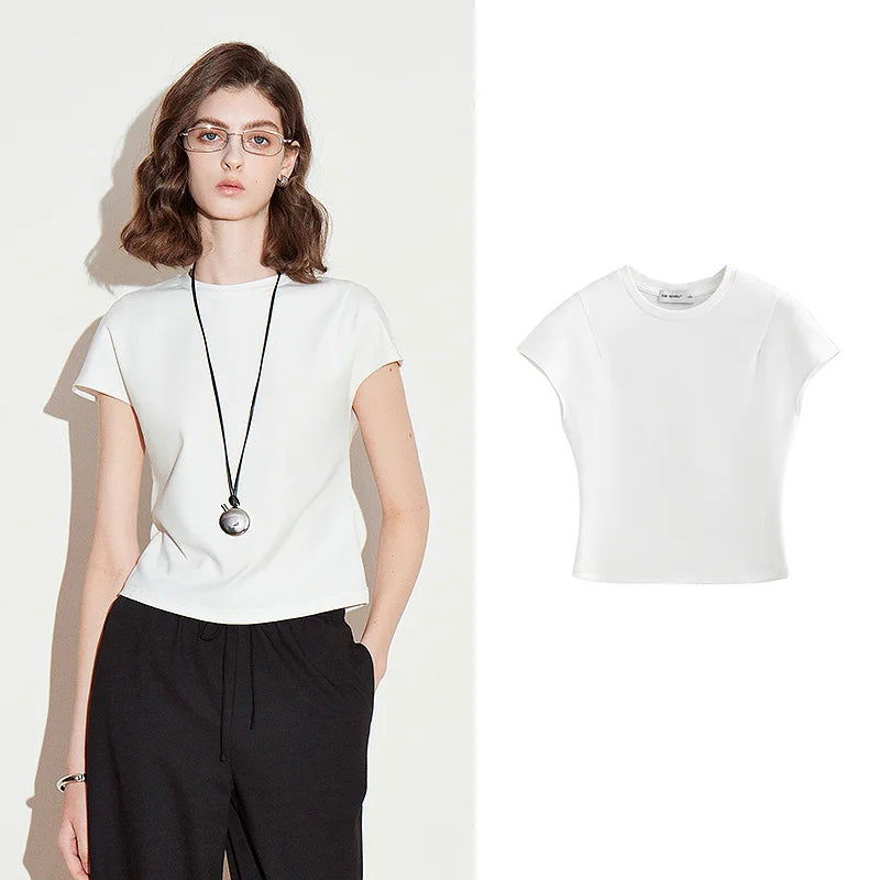 Camiseta Feminina Cropped de Liocel e Algodão Slim