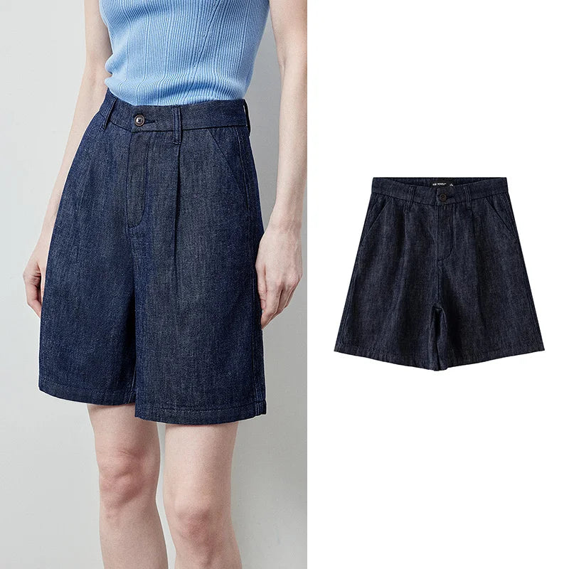 Shorts Jeans Feminino Algodão e Linho com Lavagem Vintage