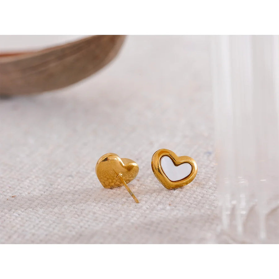 Yhpup 316 Stainless Steel Heart Stud Earrings for Women Charm Shell Gold Color Rust Proof Fashion Cute Romantic Basic Jewelry