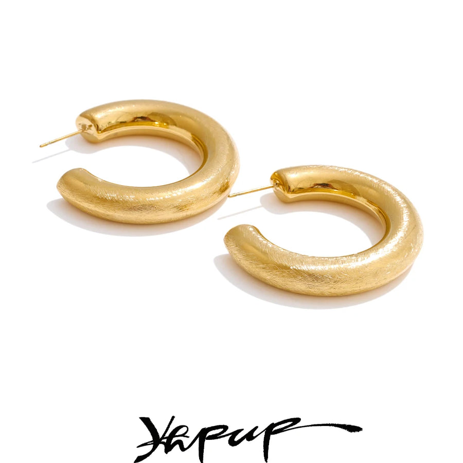 Yhpup 40*37mm Minimalist C-Shape Unusual Earrings Prevent Allergy Polished Metal Stainless Steel Charm Versatile Jewelry