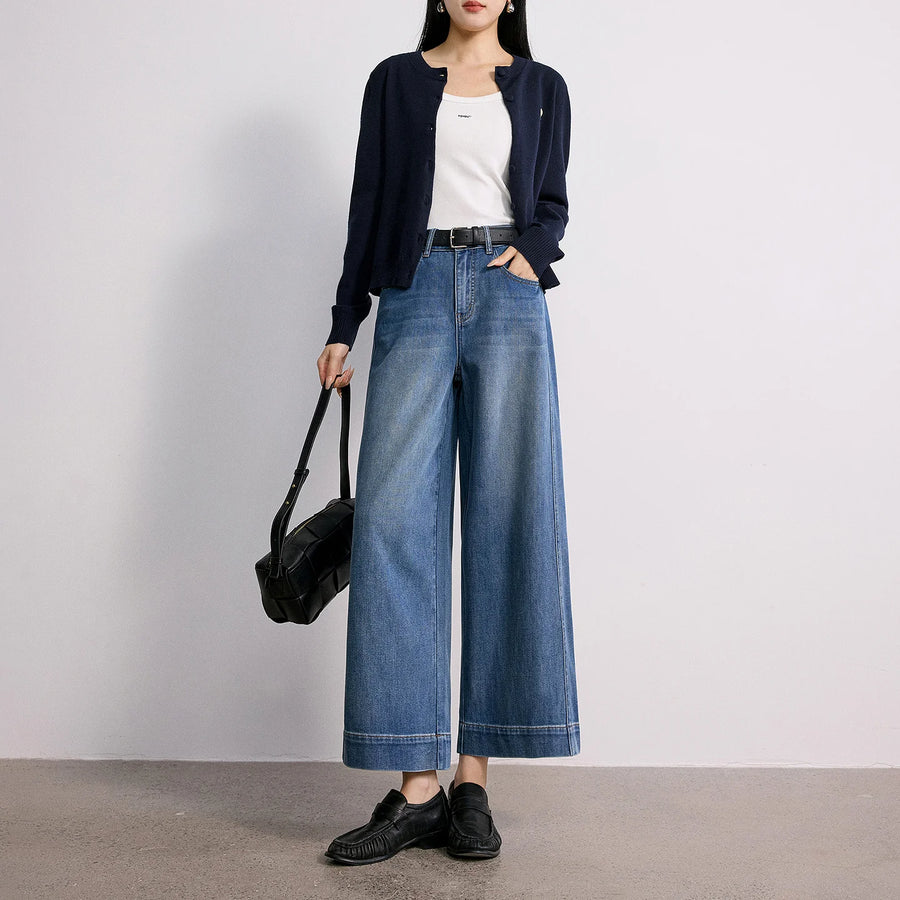 Calça Jeans Feminina Barrel Cropped Cintura Média