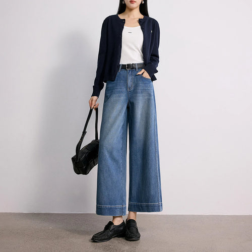 Calça Jeans Feminina Barrel Cropped Cintura Média
