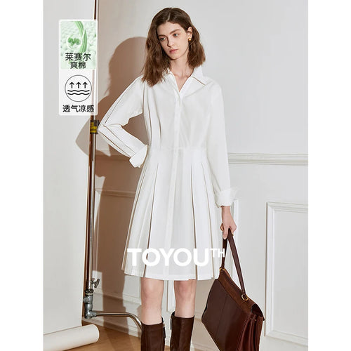 Vestido Chemise Midi Listrado Manga Longa