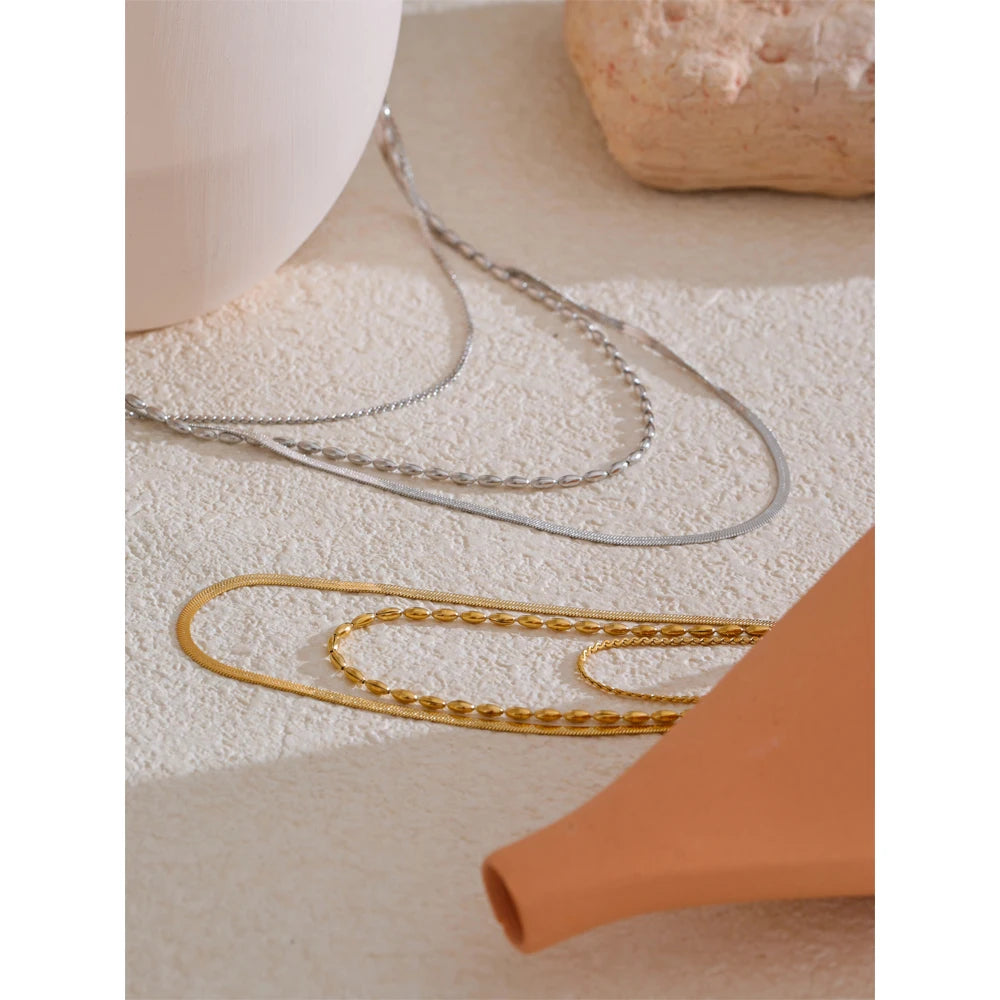 Colar Feminino de Camadas Gota em Aço Inoxidável 8