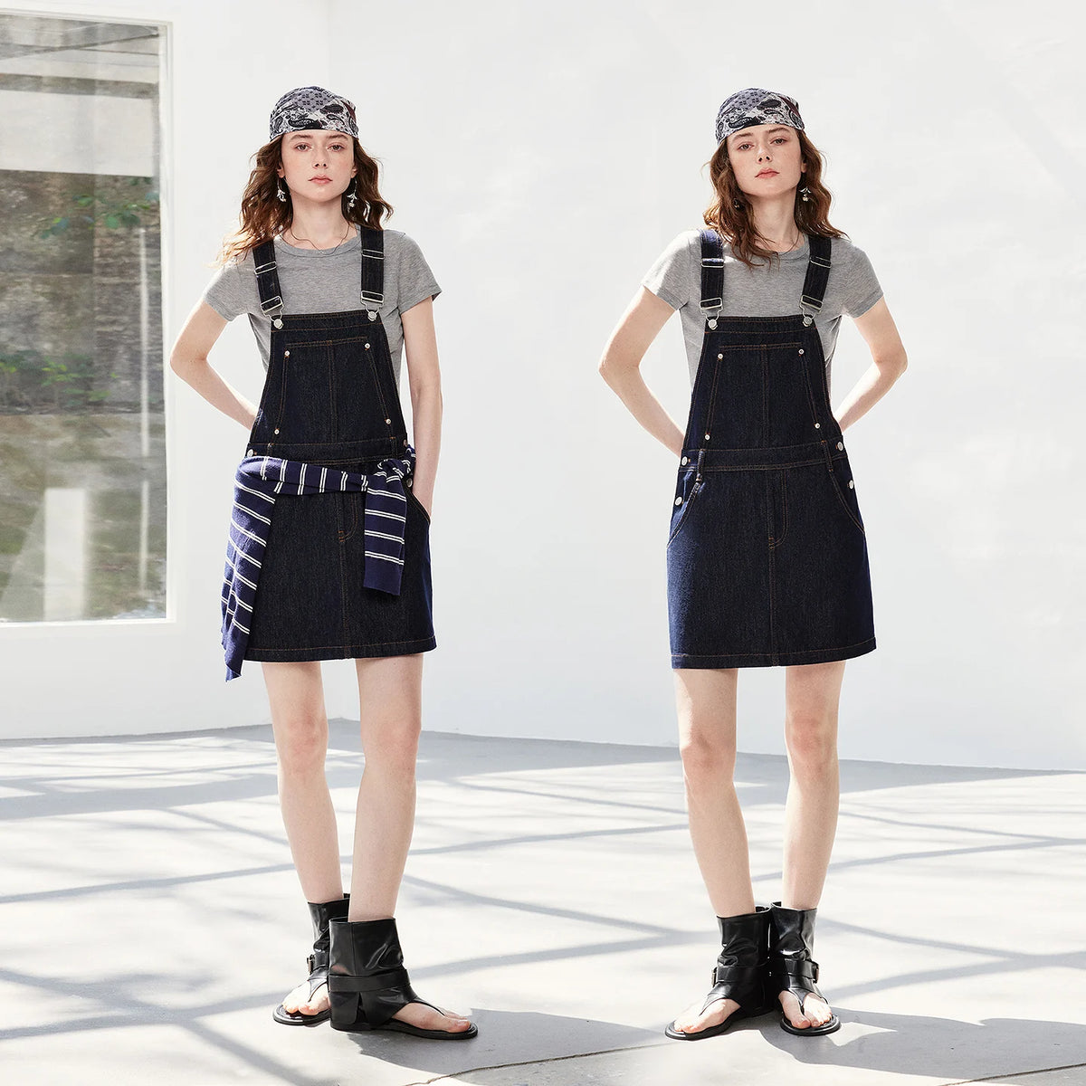 Vestido Jardineira Jeans Curto com Botões