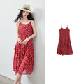 Vestido de Chiffon Floral Vermelho com Fenda e Babado True Red