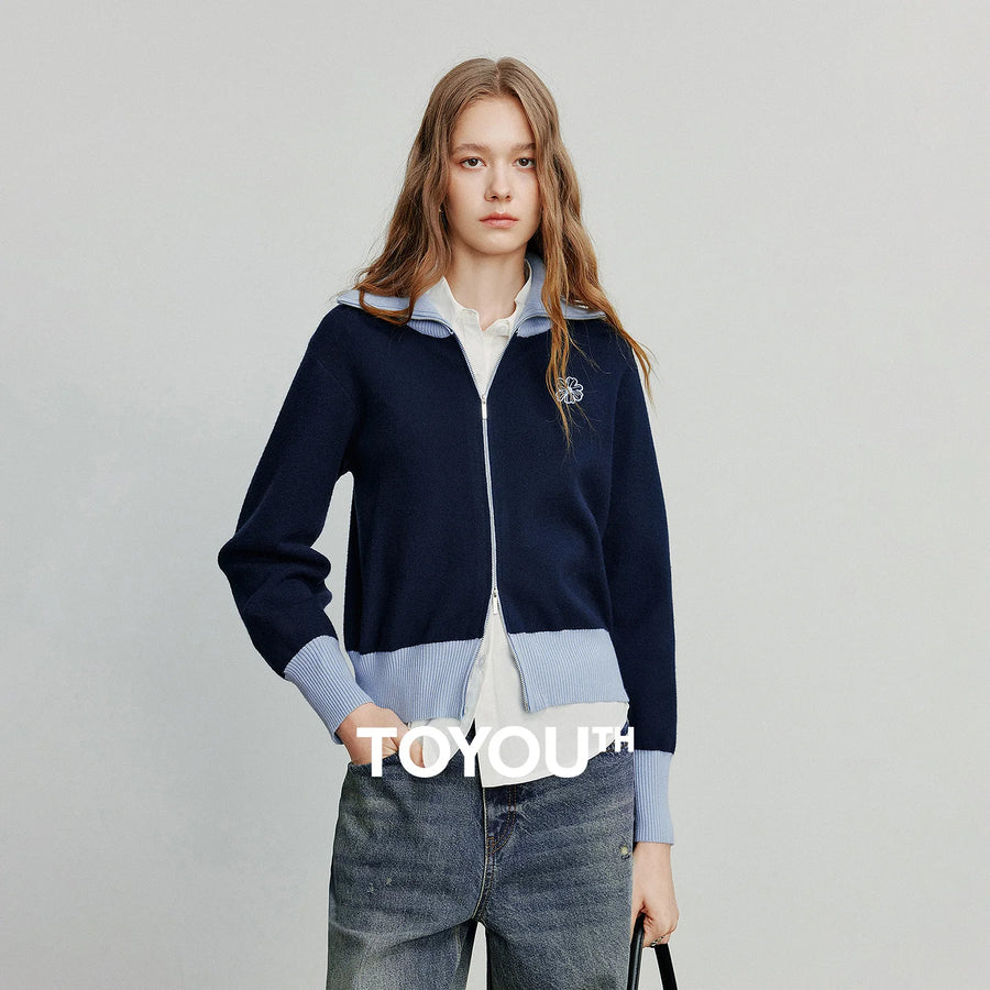 Cardigan Feminino Verde Aveludado com Bordado e Zíper