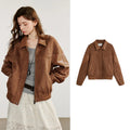 Jaqueta Feminina de Couro PU e Suede com Recortes Brown