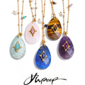 Yhpup 32mm Natural Stone Amazonite Tiger Aventurine Amethyst Drop Pendant Necklace for Women Stainless Steel France Jewelry Gift