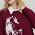 Suéter Bordô com Jacquard de Gato