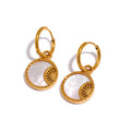 Yhpup Charm Natural Shell Star Moon Round Pendant Drop Stainless Steel Necklace Earrings Jewelry Set for Women Accessories YH273A