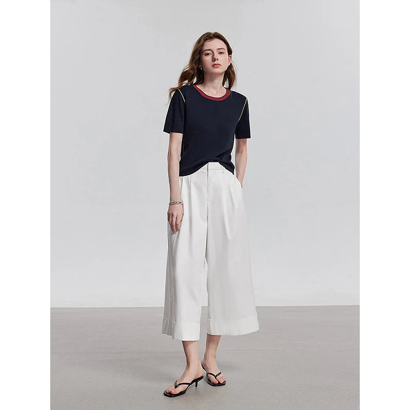 Blusa Feminina de Tricô Manga Curta Minimalista Leve