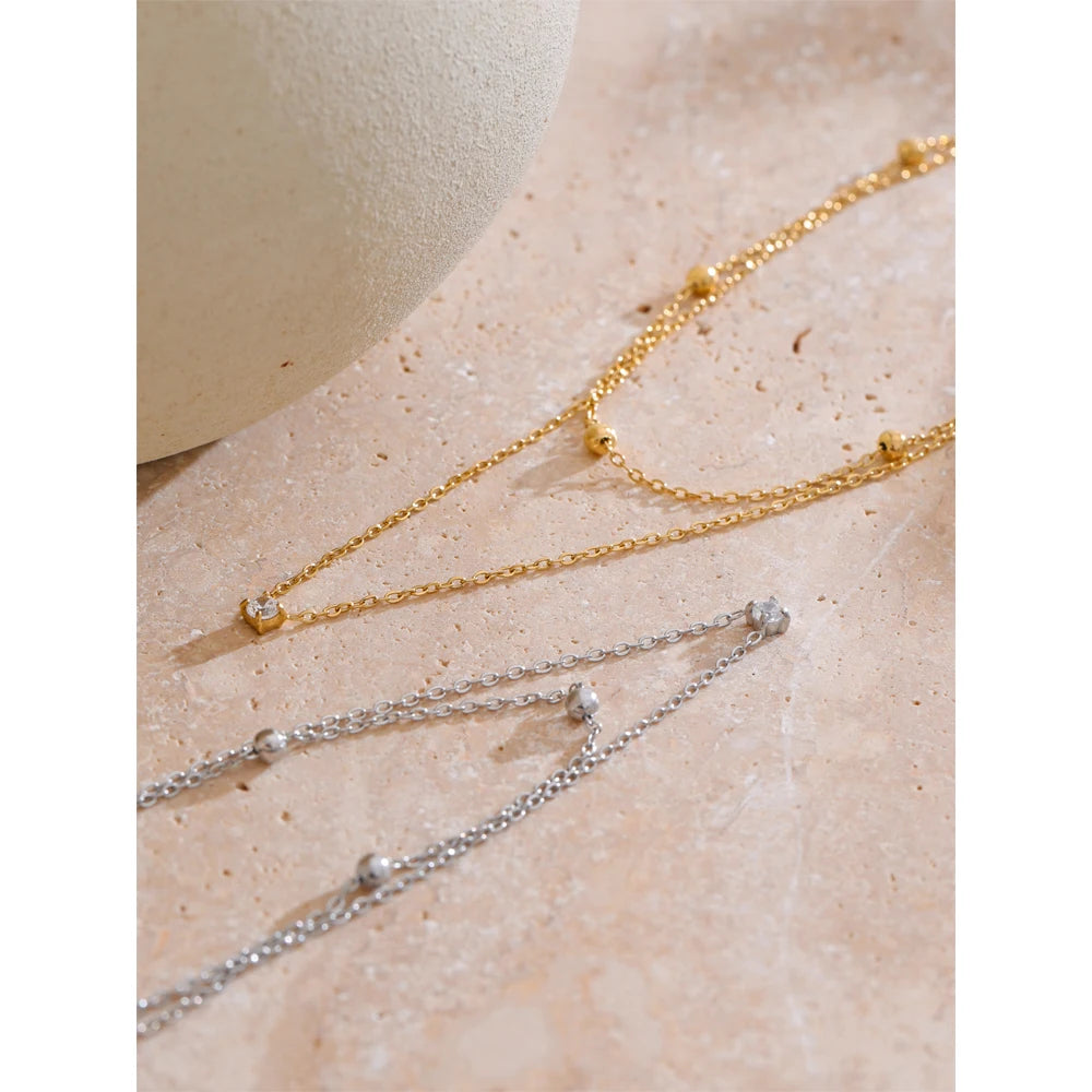 Colar Feminino de Camadas Gota com Zircônia em Aço Inoxidável 3