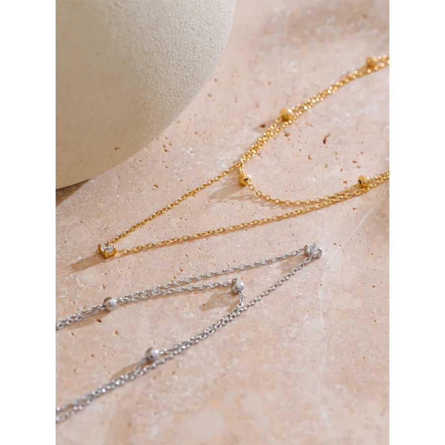 Colar Feminino de Camadas Gota com Zircônia em Aço Inoxidável 3