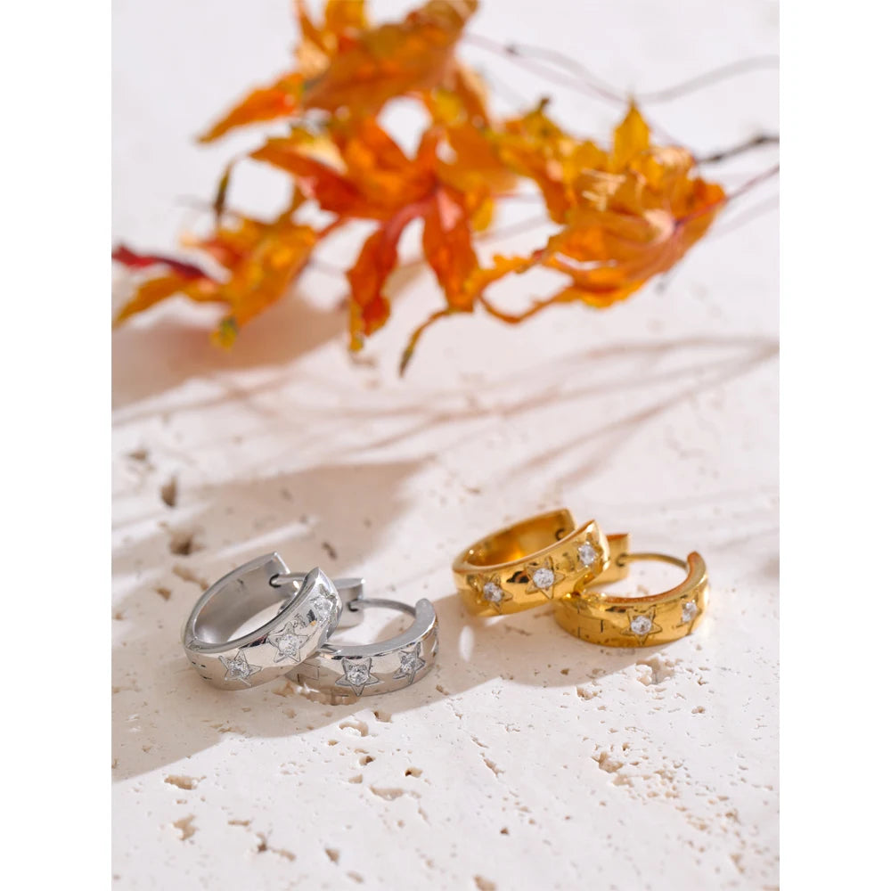 Brinco de Argola Estrela com Zircônia 16 mm