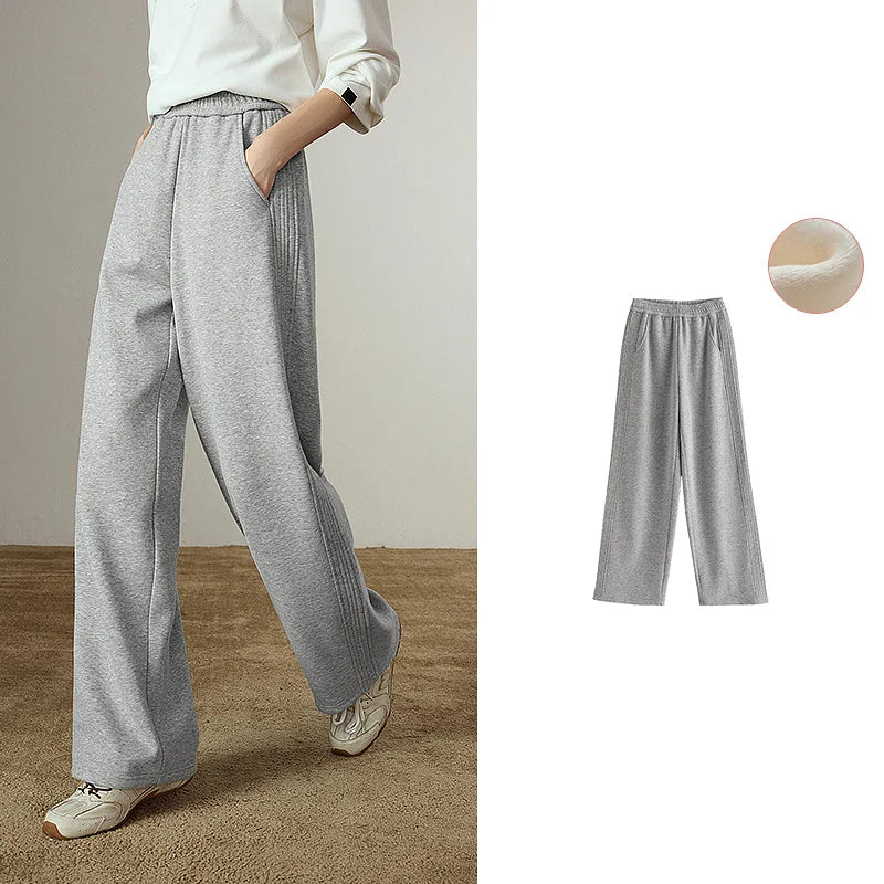 Calça Feminina Wide Leg Forrada com Cós Elástico Gray