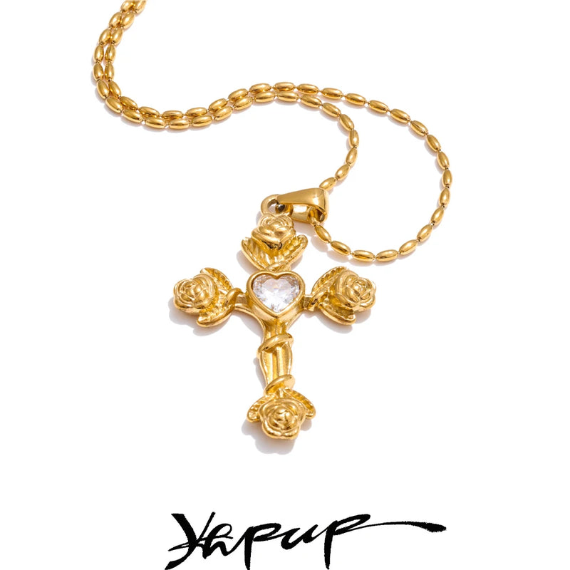 Colar Feminino Cruz com Zircônia em Aço Inoxidável 5