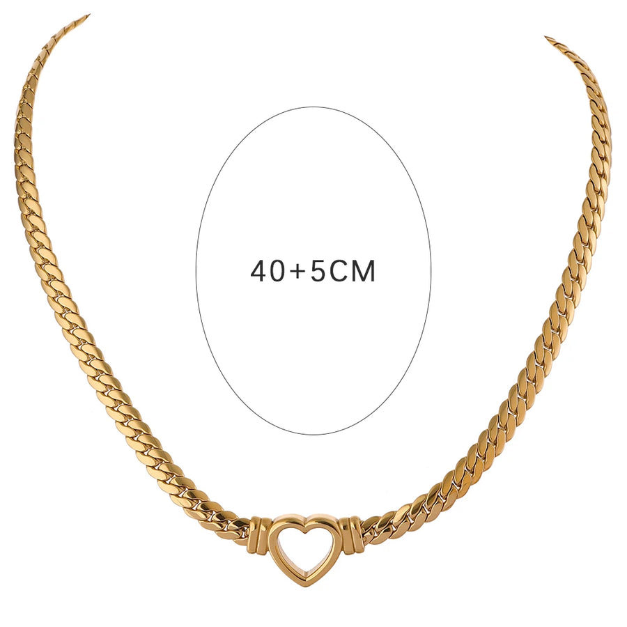 Yhpup Heart Chain Necklace Stainless Steel for Women Fashion Metal Texture Flat Collar Waterproof Necklace Girlfriend Gift YH1406A Gold Collar