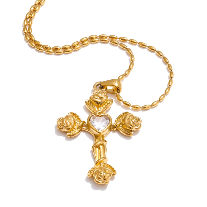 Colar Feminino Cruz com Zircônia em Aço Inoxidável 5